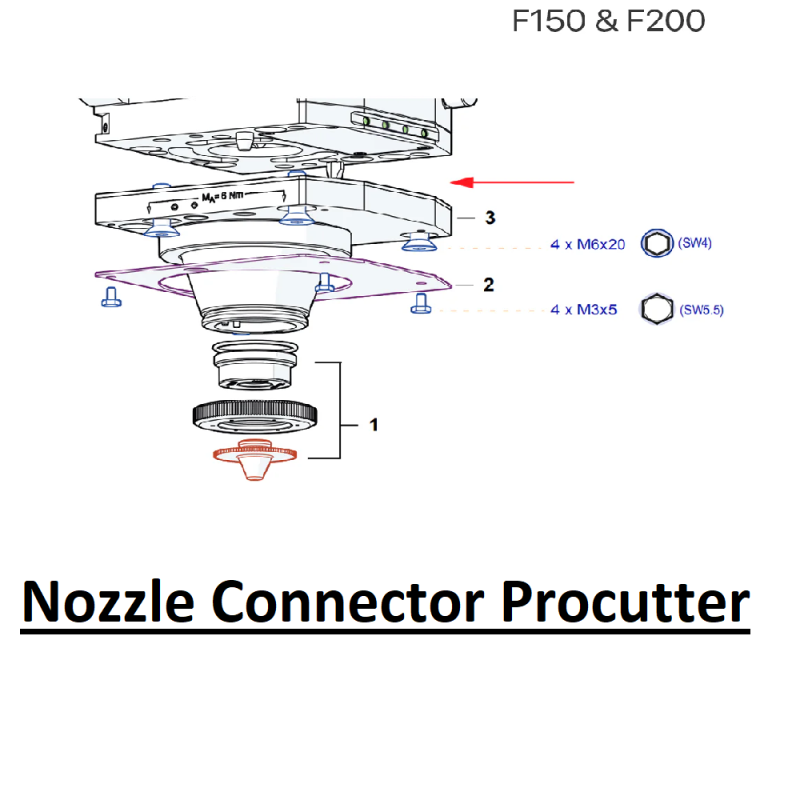 Nozzle Connector Procutter F150 (6KW), F200 (6KW), F200 (12KW)