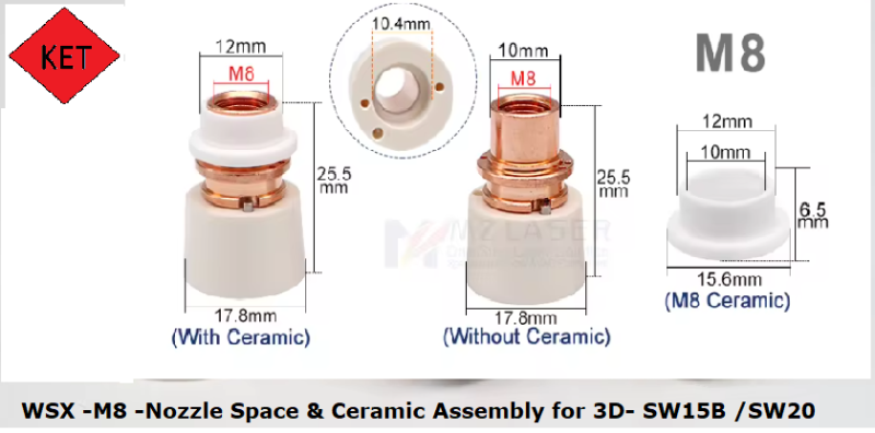 WSX M8 Nozzle Spacer and Ceramic for 3D Heads SW15B & SW20_1